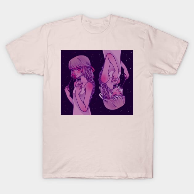 Girl gaze, Flowers, Anime, Digital Painting T-Shirt by Dream.Mori